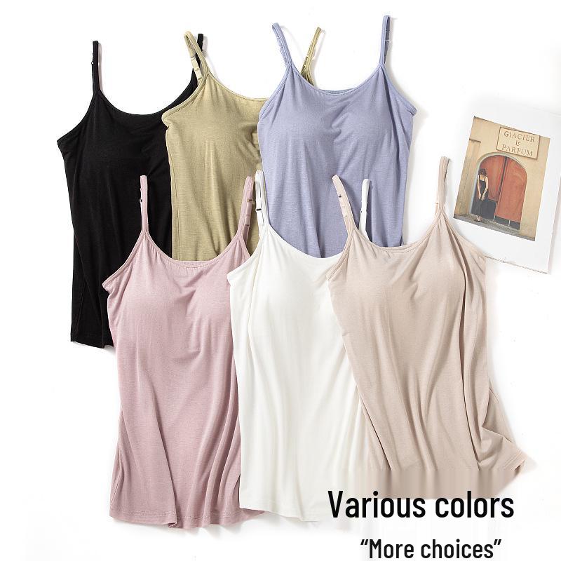 Women's Summer Modal Camisole with Built-In Bra Pads - Versatile One-Piece Base Layer and Anti-Exposure Pajamas