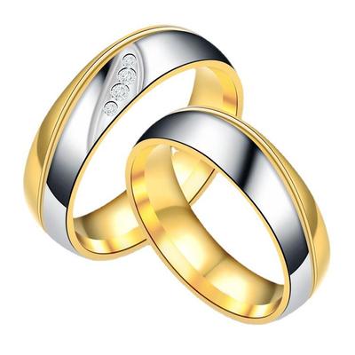 Zweifarbige Gold Titan Partnerringe mit Diamanten - Koreanischer & Westlicher Stil Modeschmuck
