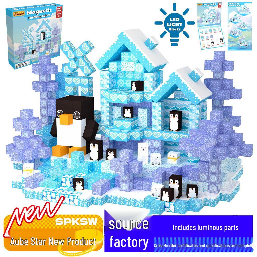 Pink Castle Cube Magnetic Building Block Set - STEM Educational Toy