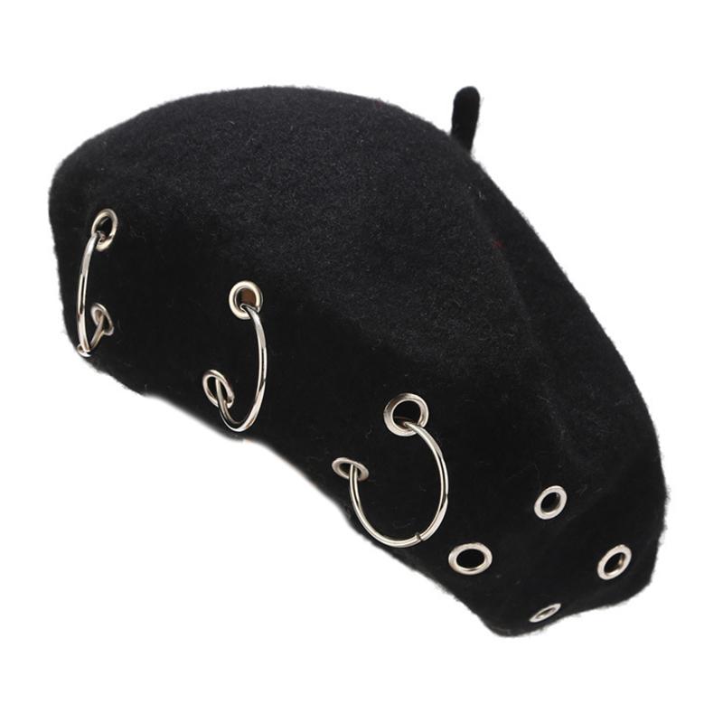 Trendy Iron Rings Beret Punk Style Painter Hat Beanie Hat Octagonal Hat for Morning Workout Chilly Outdoor Activities