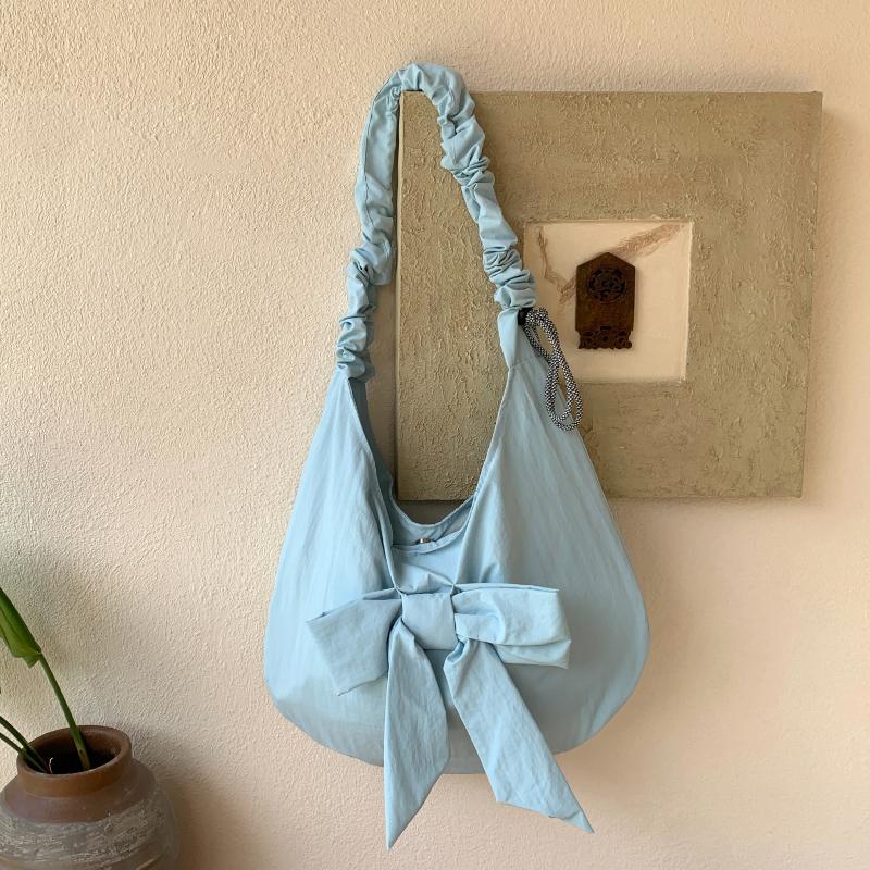 

Fashion Elegant Cute Bow Women Shoulder Bag Soft Nylon Ruched Strap Hobo Bags Ladies Large Capacity Casual Underarm Purse небесно-голубой