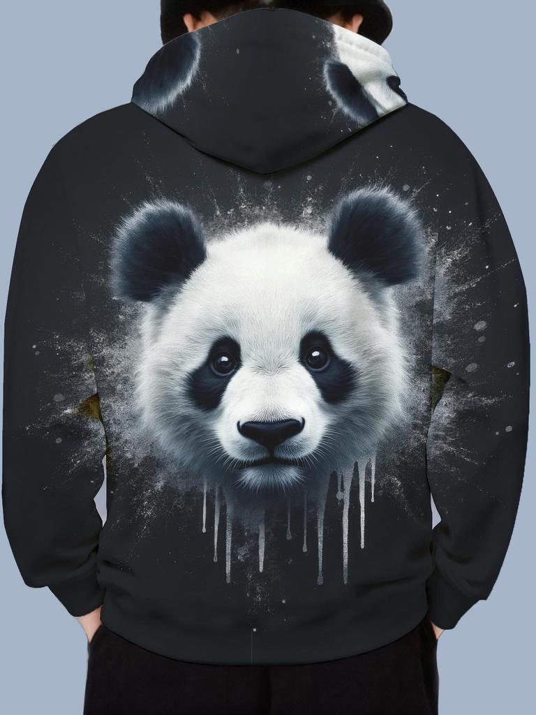 Men's Novelty Fashion Casual Hooded Sweatshirt, Blending Modern Minimalism with Street Style, Featuring a Trendy High-Quality Panda Print. Cool,