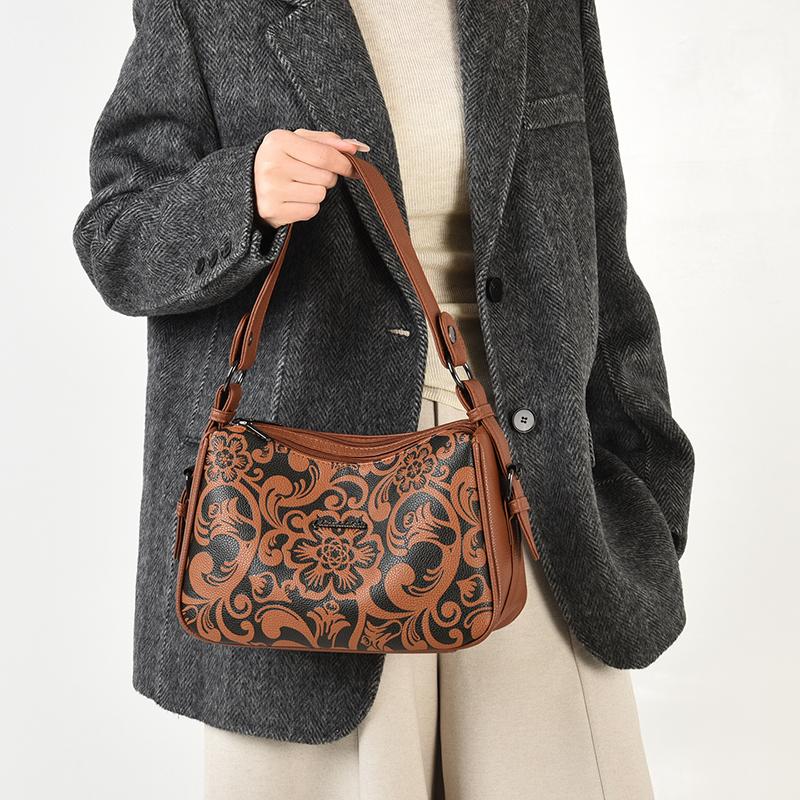 Sac Hobo Vintage à Motif Floral Gaufré pour Femmes - Sac à Bandoulière Mode en Similicuir pour l'Épaule avec Bandoulière Réglable pour le Quotidien Décontracté