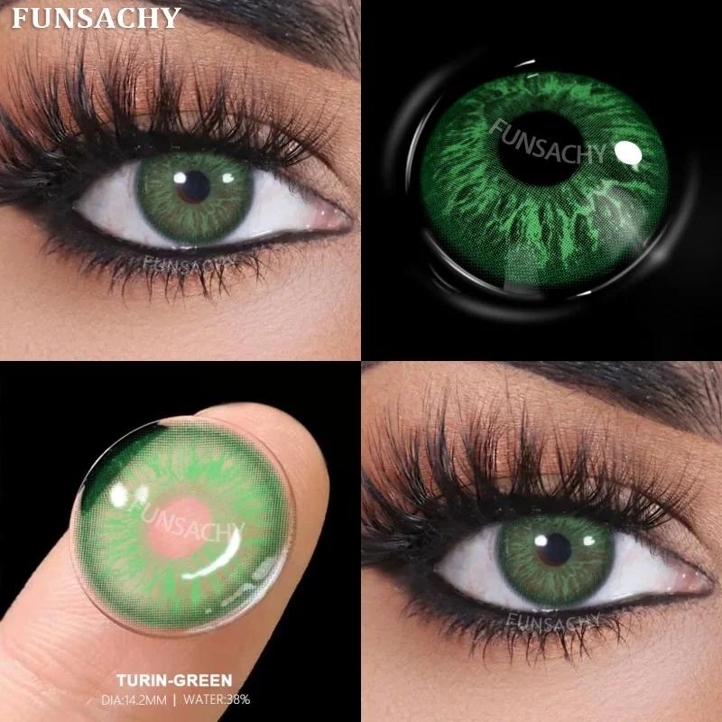 FUNSACHY 1 Pair New Gray Color Contact Lenses for Eyes Natural Brown Softlens Green Pupils Beauty Cosmetic Eye Makeup Yearly Use