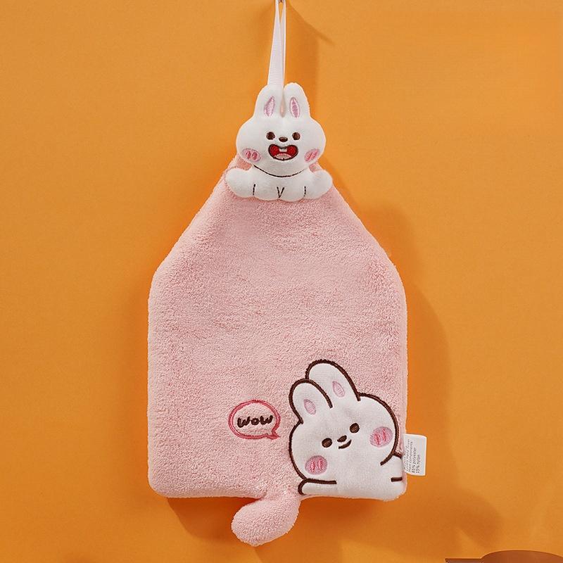 

Мультяшное подвесное полотенце для рук, коралловый флис, утолщенное впитывающее кухонное полотенце, детское сувенирное полотенце, быстросохнущий носовой платок розовый