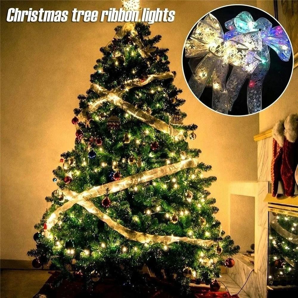5/10M Christmas Ribbon String Light Lace Bows Ribbon Lights Ornaments  Outdoor Decor