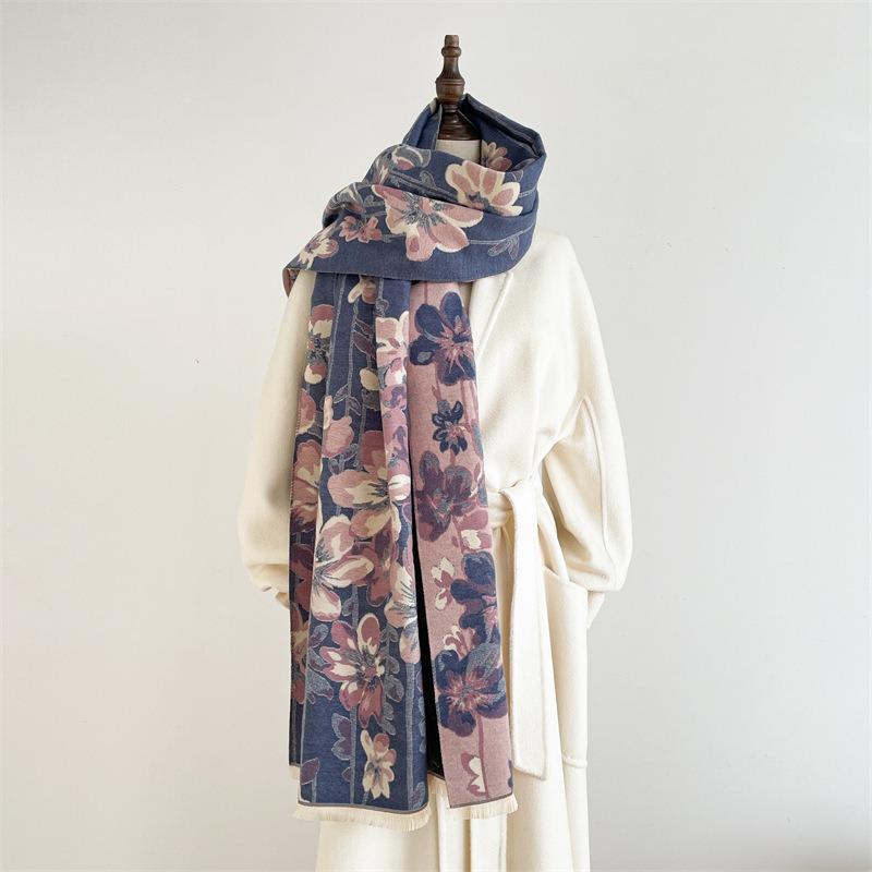 Air-conditioned room large shawl premium cashmere fringed warm scarf women's office nap blanket retro