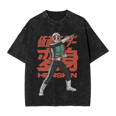 Rider Henshin Kamen Anime Washed T Shirts Streetwear Hip Hop Vintage TShirt Tee Shirt for Men Women 100 Cotton Harajuku Summer
