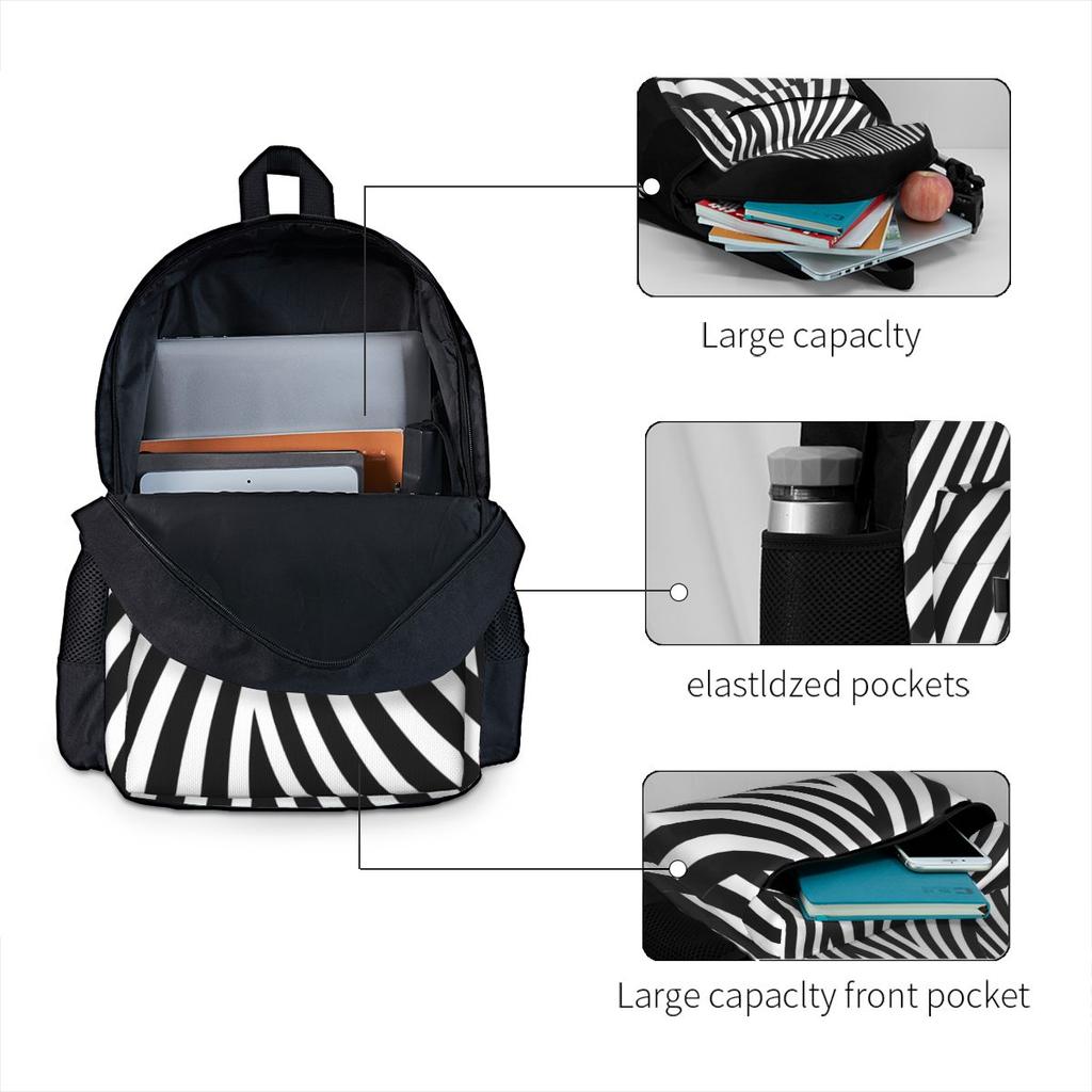 Black And White Striped Backpack Abstract Lines Stylish Backpacks Women Men Sport Pattern School Bags High Quality Rucksack