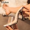 Fashion Eilyken New Serpentine Slippers Woman Cozy Cup Heel PVC Transparent Sexy Square Open Toe Party Sandals Slides Shoes