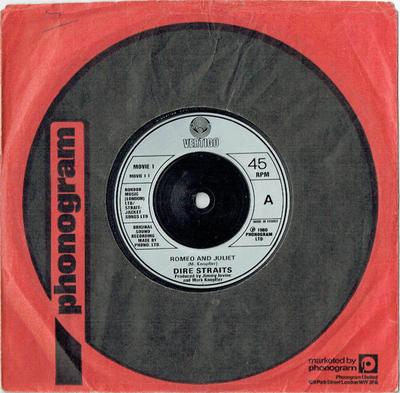 7inch Record DIRE STRAITS - Romeo And Juliet MOVIE1 Vertigo 1980 UK Rock Used