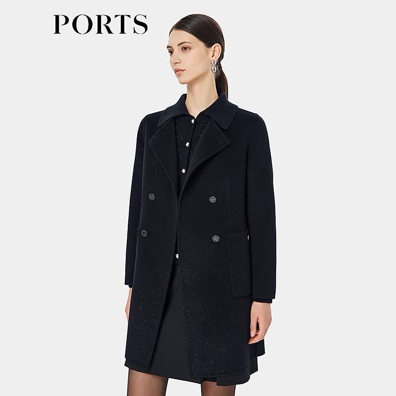 PORTS Women's 2025 Autumn Double-Breasted Wool Coat