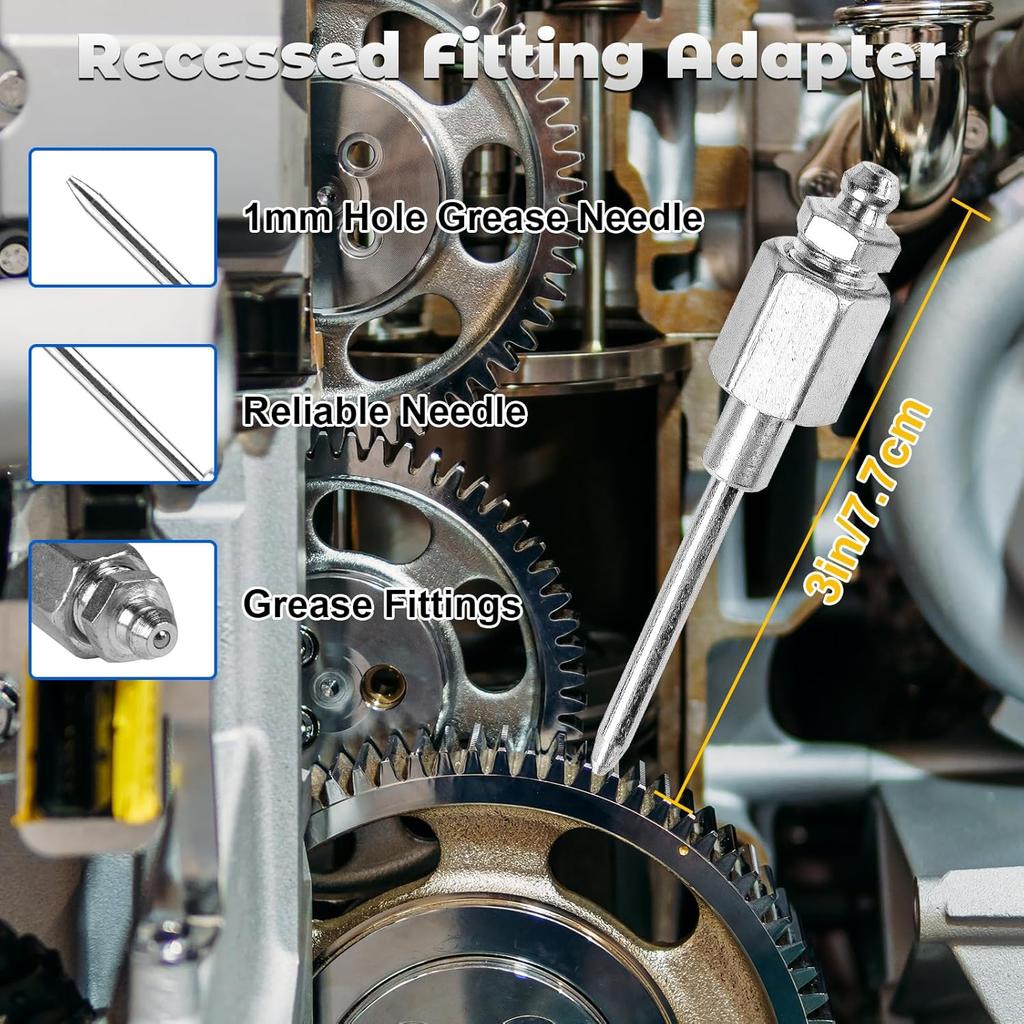 9PCS Grease Accessory Kit, Grease Coupler With Double Handles Coupler,90°Grease Coupler Adapter,Recessed Fitting Adapter,2 Needle Nozzles,3 Zerk