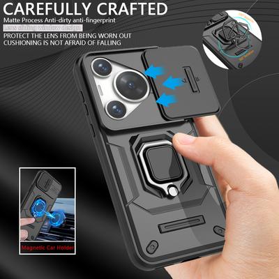 Für Huawei Pura 70 Pro 5G Hülle Schiebekamera Ringhalter Panzerhülle für Huawei Pura 70 Pro Plus Pura 70 Ultra Rückseite