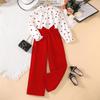 Girls Clothing Formal Clothes Printed Long Sleeved Shirt and Pants Suit Fashion Sets