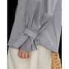 Wudao Women's Striped Stand Collar Flare Sleeve Cotton Blouse