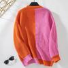 Autumn Winter Vintage Loose Long Sleeve Top Multicolor Cardigan Knitwear V-Neck Sweater