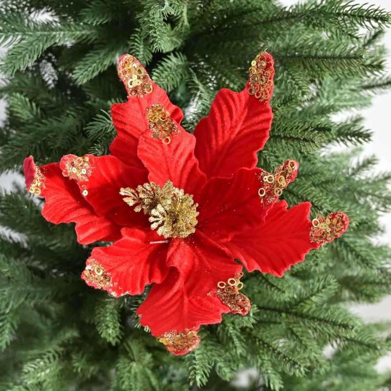 Simulation Christmas Flower 35cm Flannel Sequins Christmas Flower Christmas Tree Ornament Home Christmas Ornament