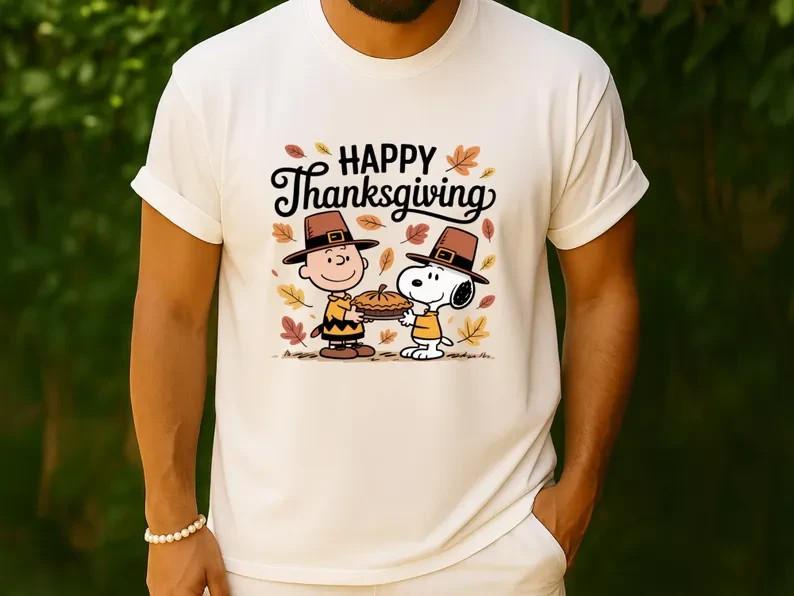 Happy Thanksgiving Shirt Cute Snoopy and Charlie Brown Tee Fall Autumn Peanuts XXL