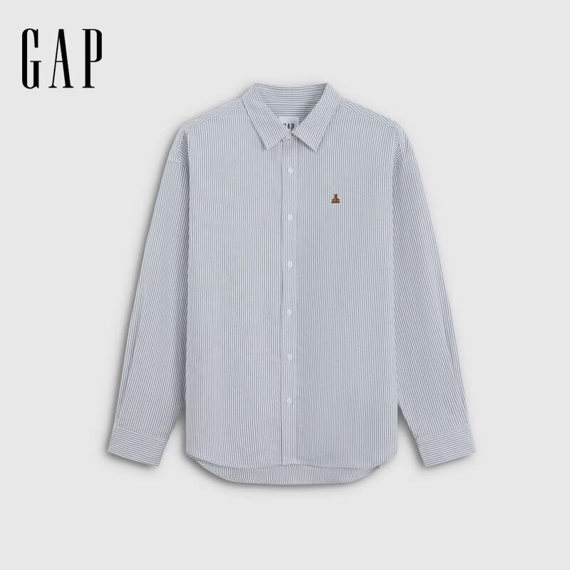 GAP Men's Brenna Striped Loose Oxford Long Sleeve Shirt