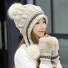 Women's Knitted Wool Winter Hat & Gloves Set with Thick Velvet Earmuffs for Cycling