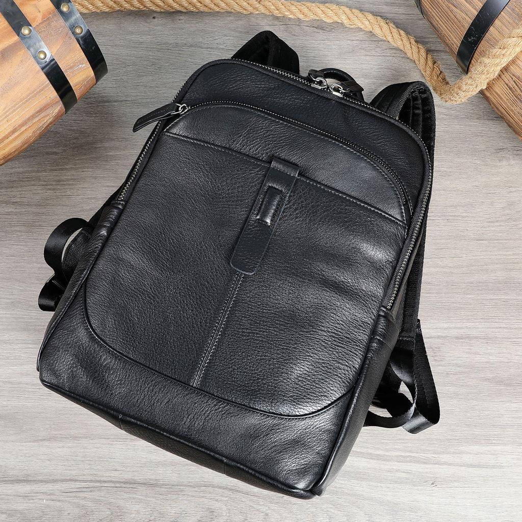 Men's Genuine Leather Cowhide Backpack - Business, Travel, Laptop, and Schoolbag with Large Capacity