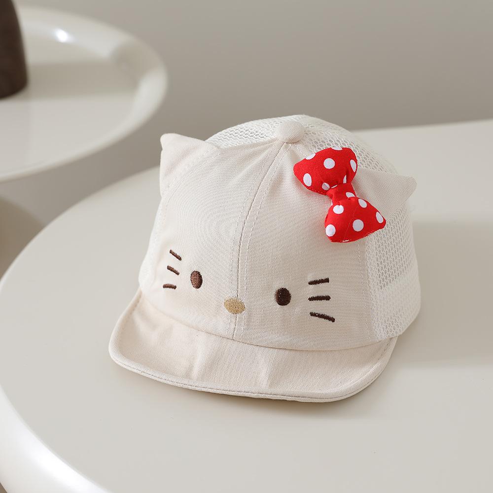 Children's Bow-tie Cat Soft Brimmed Hat With Brim - Sun Hat For Girls' Casual Wear