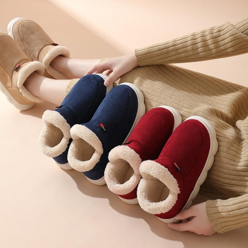 Fashion Crestar Winter Women's Plush Platform Slippers Indoor Warm Cozy Furry Flat Home Shoe Outdoor Antiskid Fluffy Soft Cotton Boot