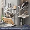 Wall-Mounted Multi-Functional Storage Rack: Cutting Board, Lid, Knife, Spoon, Chopstick Holder - No-Drill Installation.