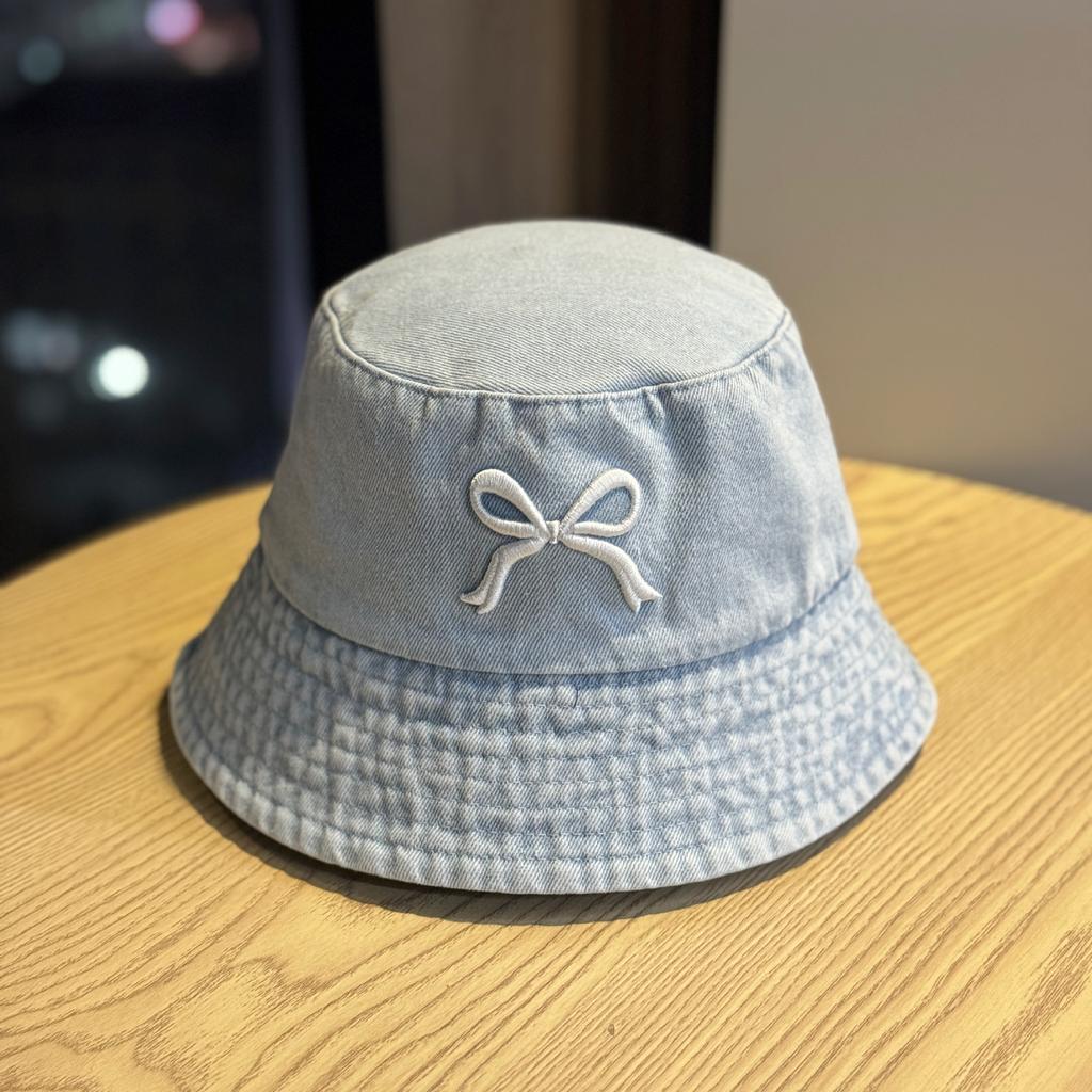Korean-style bowknot fisherman hat for women, new denim summer sun protection hat, stylish hat that makes the face look smaller