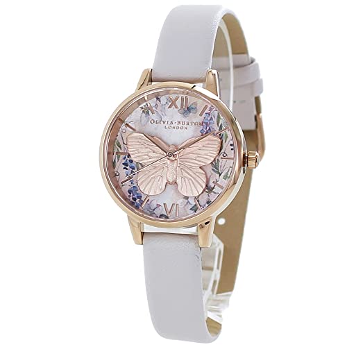 [Olivia Burton] OLIVIA BURTON Women s 3D Butterfly White Gray Leather Strap Watch OB16GH07 [Parallel Import]