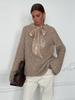 Ladies' Bright Silk Lace Up Knitted Round Neck Sweater Women's Warm and Fashionable Winter Round Neck Pullover 2025