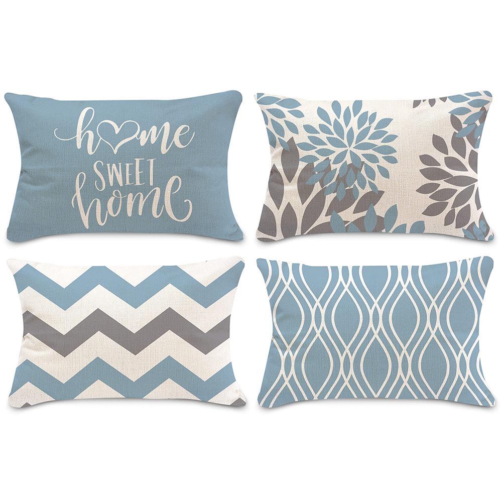 Geometrischer Leinen-Kissenbezug in Seeblau, Gelb, Schwarz und Weiß - Bauernhaus Wohnzimmer Sofa Dekor