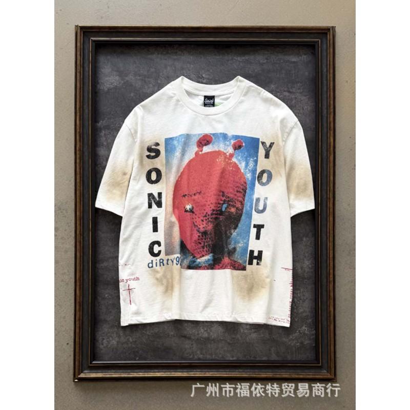 Mens Streetwear Long Sleeve T-Shirt Vintage Graffiti Print Loose Fit Teens