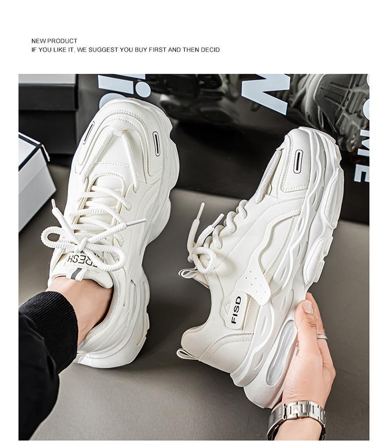 Men's Summer Breathable White Trendy Thick-Soled Sneakers - Casual Dad Shoes.
