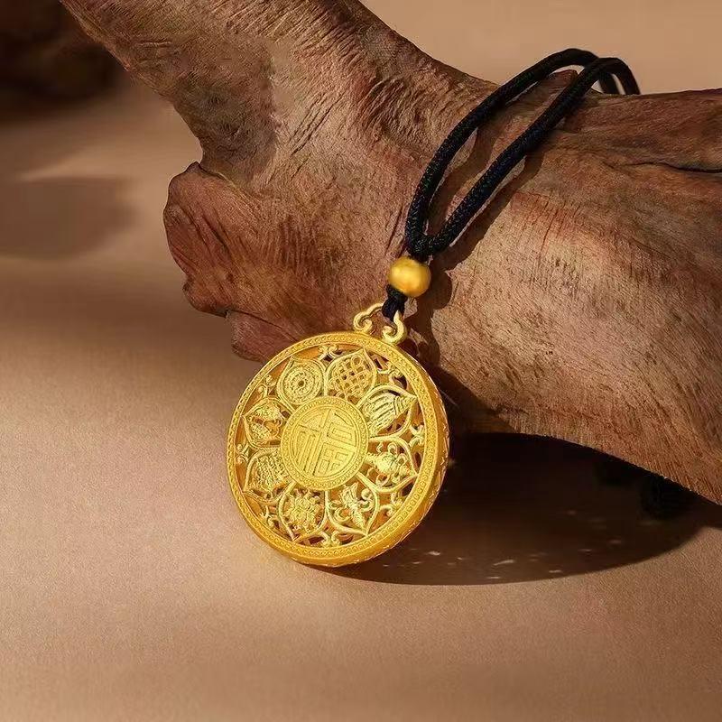 Fortune Eight Treasures Lotus Gold Pendant Necklace - A Stylish Gift for Friends