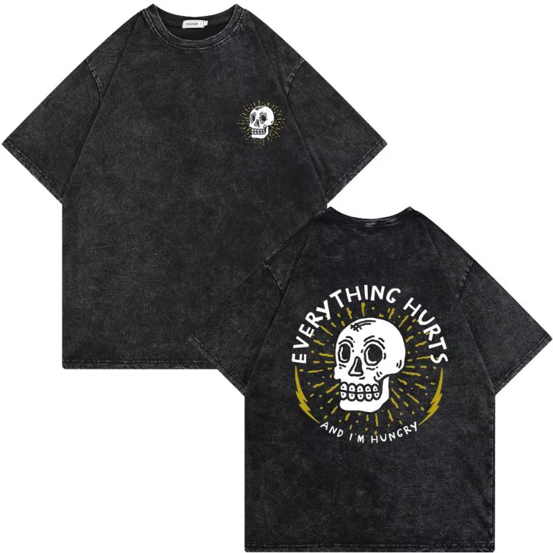 Vintage Washed Old Skeleton Gym Pump Cover T-shirts Oversized T Shirt Men Women Funny Fitness Workout Bodybuilding T-shirt