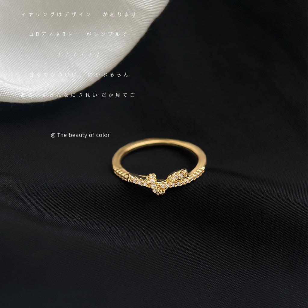 Micro-set Zircon Electroplated 18K Real Gold Knot Ring, Commuter Simple Ring, Index Finger Ring