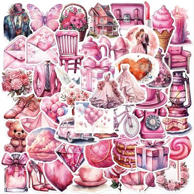 50 Rosa Hochzeits Graffiti Aufkleber Gitarre Notizbuch Koffer DIY Wasserdichte Aufkleber