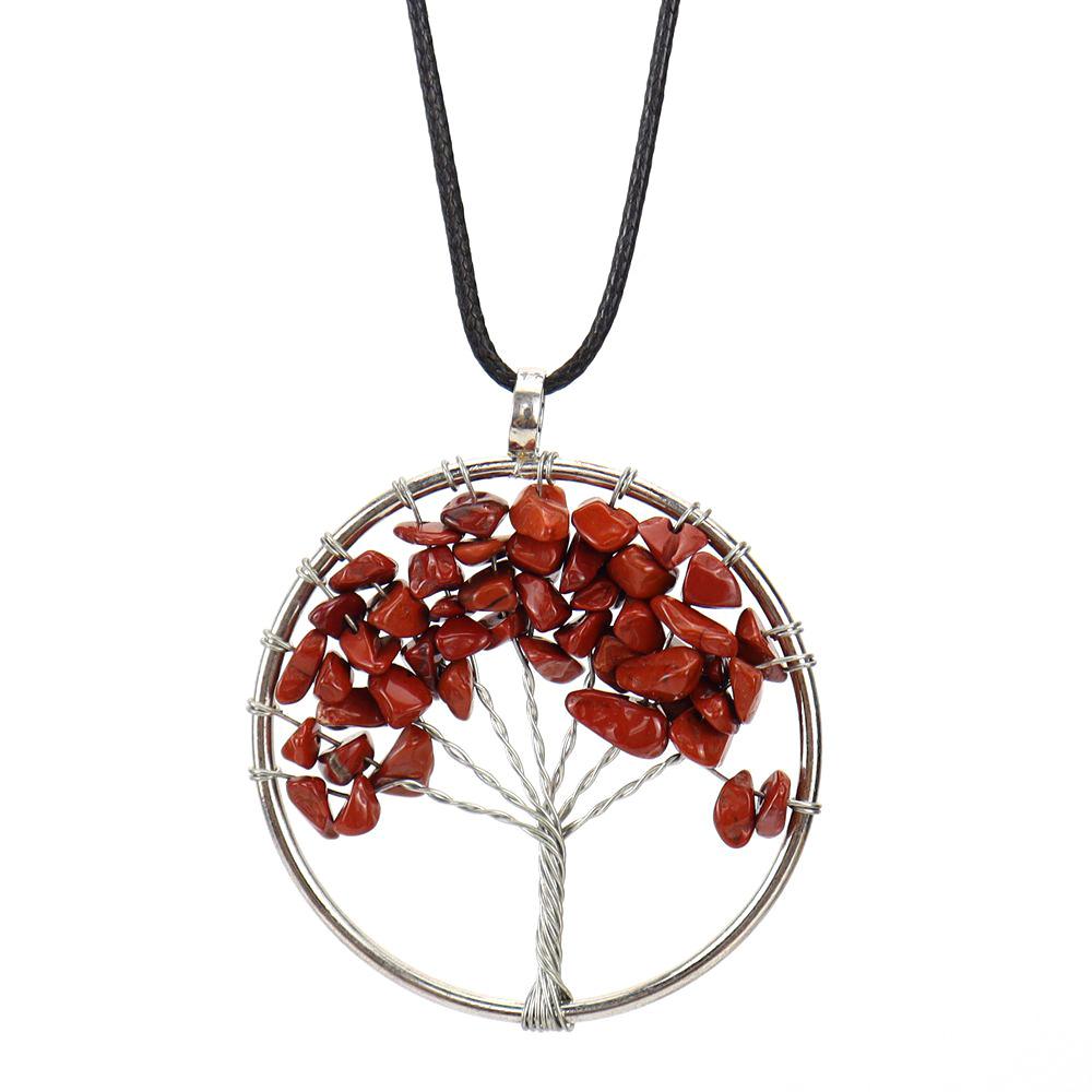 Hand-Wound Natural Gravel Crystal Tree Of Life, Natural Stone Fortune Tree Colorful Necklace N85