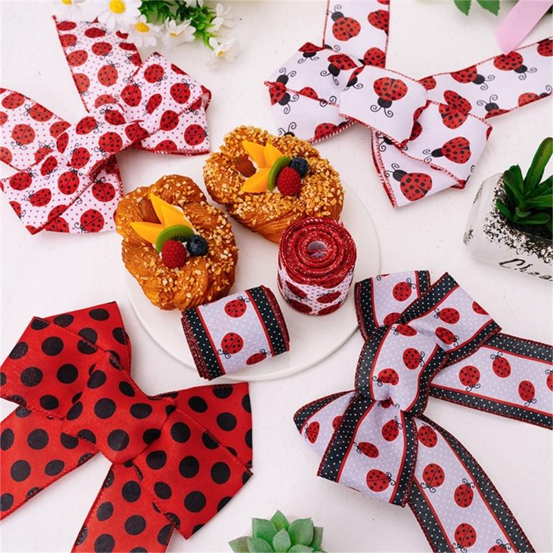 4 Roll Labybug Ribbon 5Yard/Roll Ladybird Ribbon Decorative Ribbon for Gift Wrapping, Party Decorations, Hair Bows