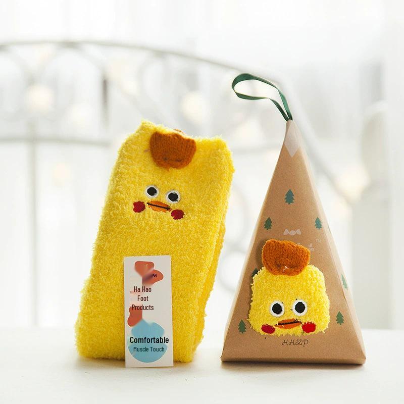 Japanese Christmas Cartoon Socks: Cozy Coral Fleece with 3D Embroidery for Women