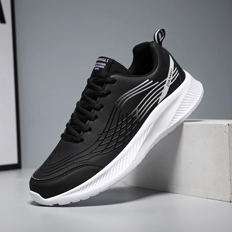 New Shoes Spring and Autumn Leather Waterproof Black Casual Running Shoes Shock-absorbing Lightweight Sports Shoes