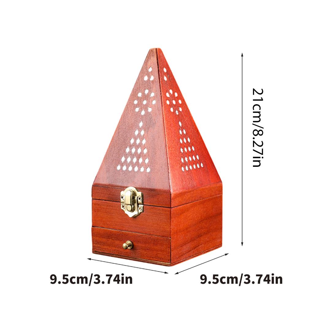 Handmade Scented Diffuser Wood Box Pyramid Shape Fragrant Ornament with Drawer For Home Decoration