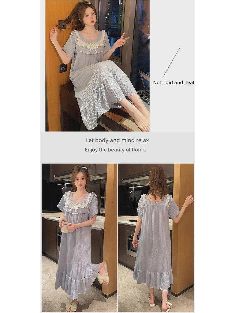 Women's Plus Size Cotton Short-Sleeve Nightdress - Sweet, Loose Fit, Summer Pajamas for Comfort Up To 200 Pounds