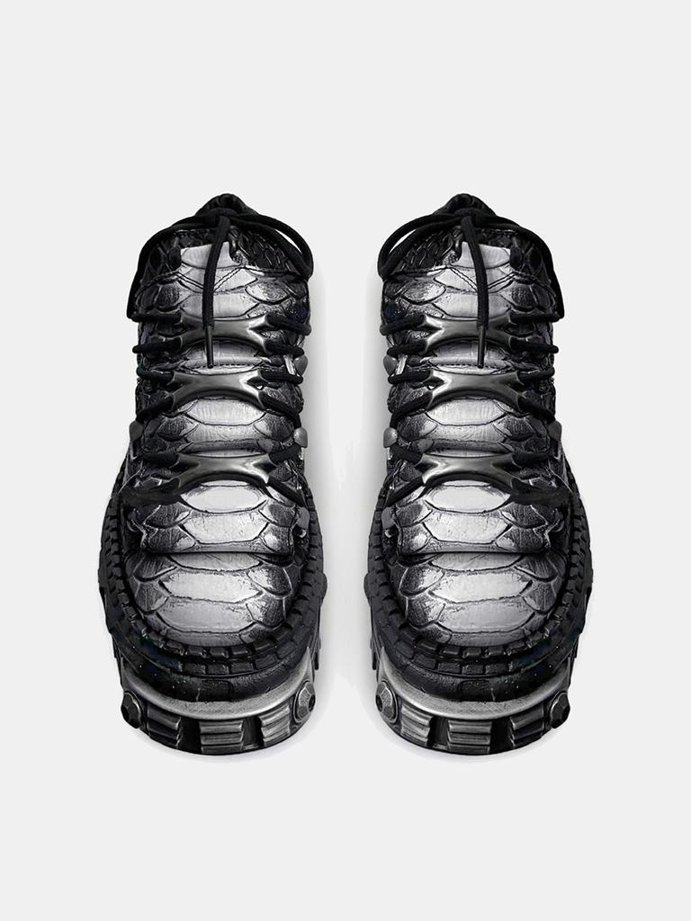 Fashion Hot Sale Metal Height Increasing Mid Calf Leather Boots Black All-match Design Boots Round Toe Thick Sole Cross Tied Shoes Punk