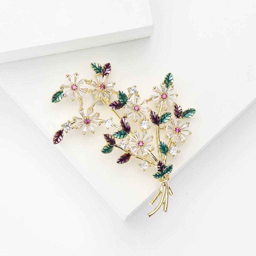 Squisita Versatile Spilla Bouquet Margherita in Rame Zirconato Lussuosa di Alta Gamma da Donna per Giacca da Abito Corsage Spilla Gioiello