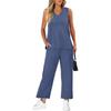 Women's Loose Fit Two Piece Outfit Sleeveless V Neck Tank Top Drawstring Waist Wide Leg Pants Tracksuit