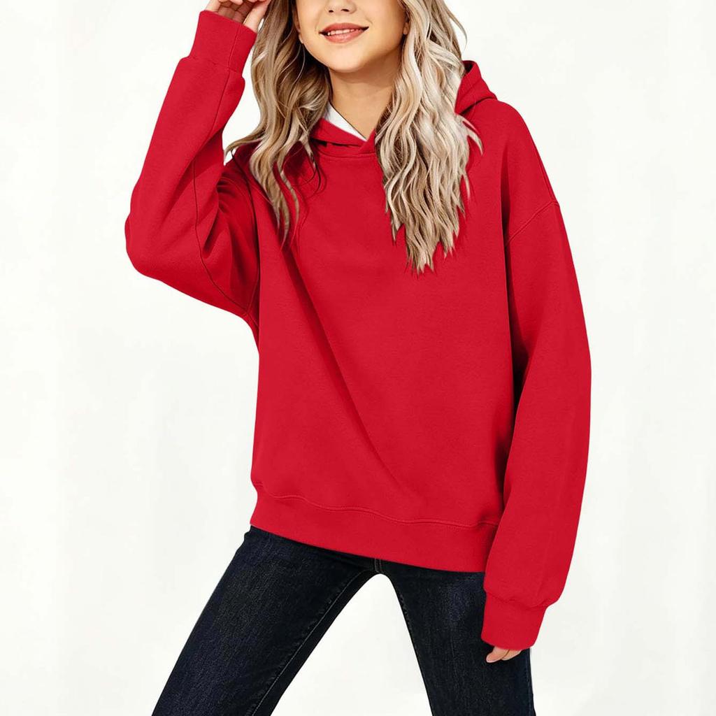 Boys Girls Hooded Pullover Loose Fit Color Sportswear Jacket for Casual Activewear