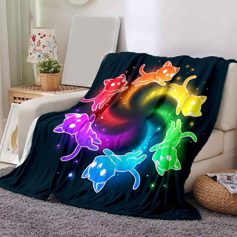 1pc Six Colorful Cute Kittens Blanket Home Decorative Throw Gift, Living Room, Travel, Camping, Car Blankets